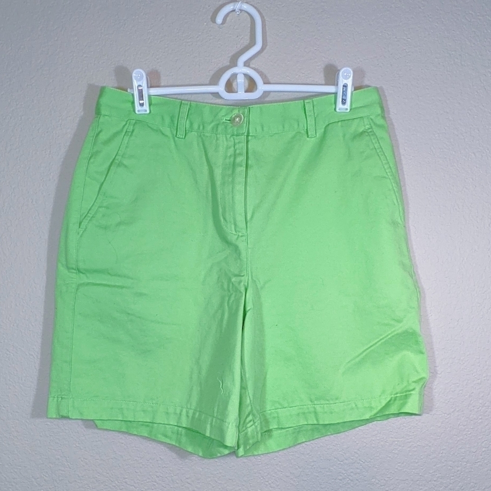 Green Cotton High Waist Bermuda Shorts by Ralph Lauren